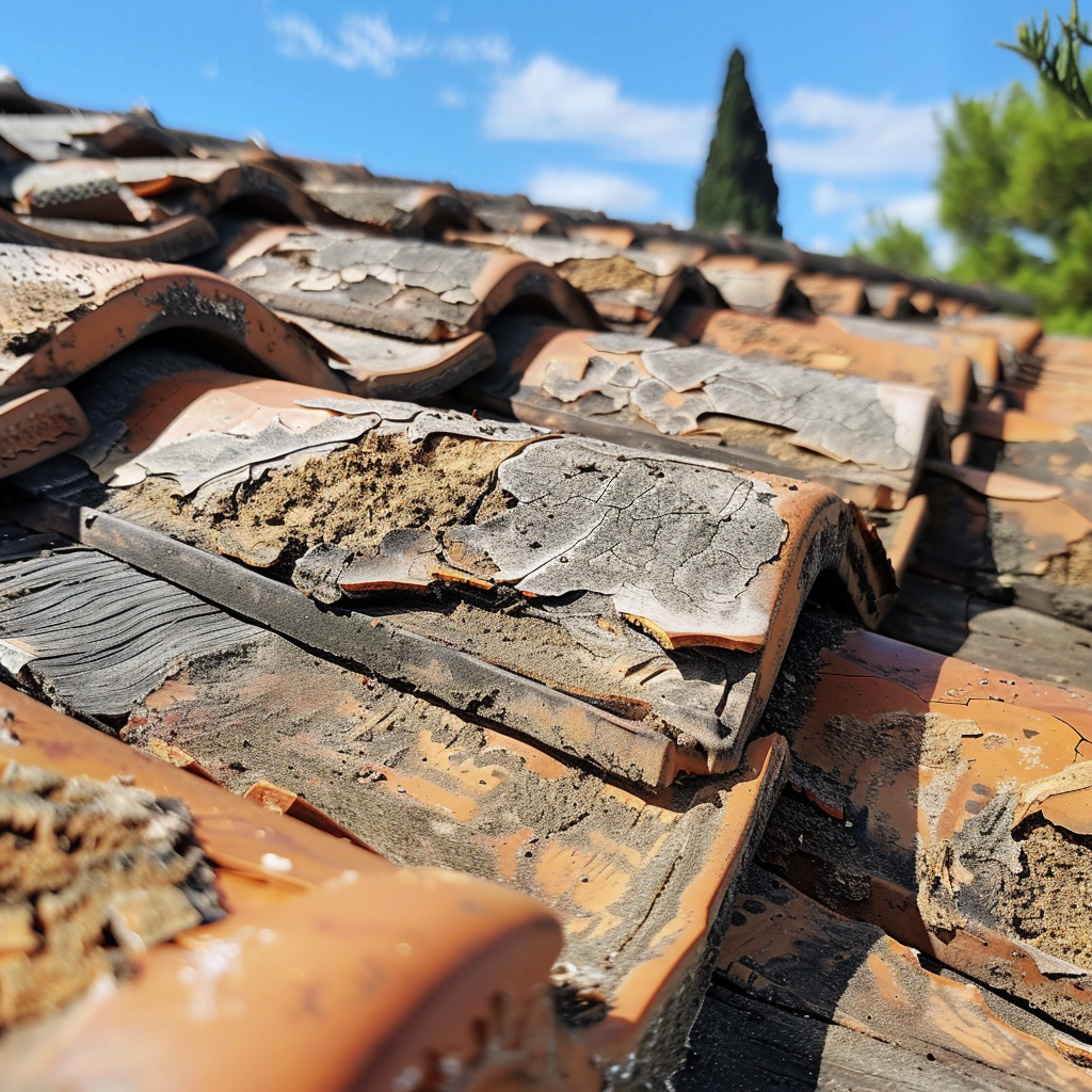 picture of damaged roof clay shingles 